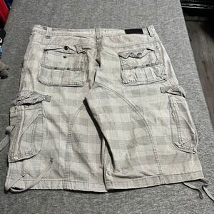 Fried Denim Mens Plaid Cargo Shorts Grey White Size 38 Cotton Utility Skate Y2K